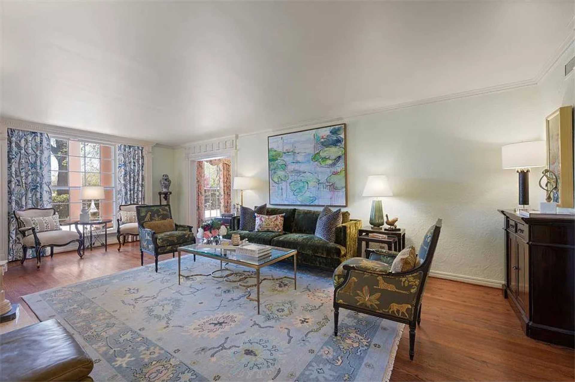Formal living room with Monet-inspired artwork